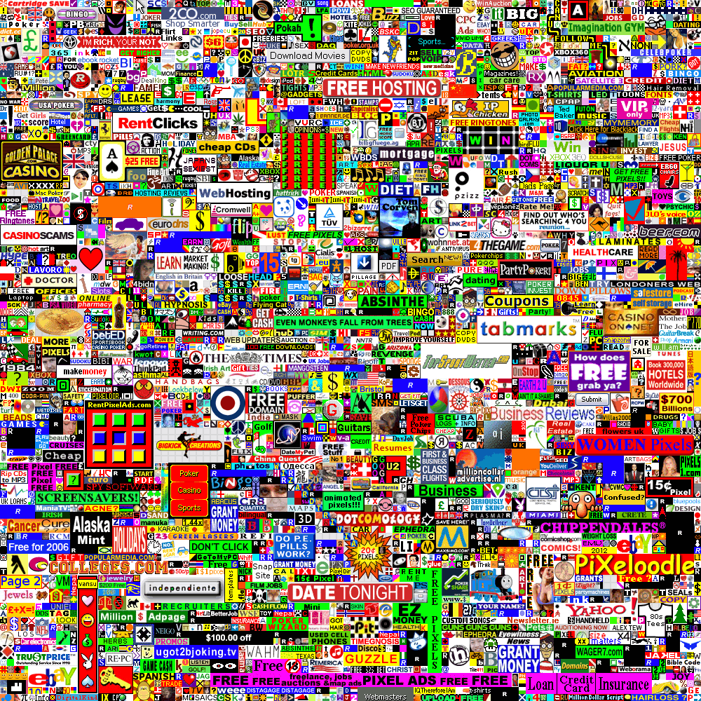 The Original Million Dollar Homepage from 2005 — 1000×1000 pixel advertising grid